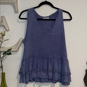 Altar’d State - Distressed blue - ruffled tank top